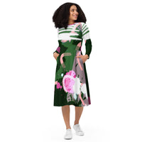 "Jeri" All-over print long sleeve midi dress